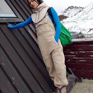 FP Movement Women's Hit The Slopes Muted Beige Salopette Fleece Overalls